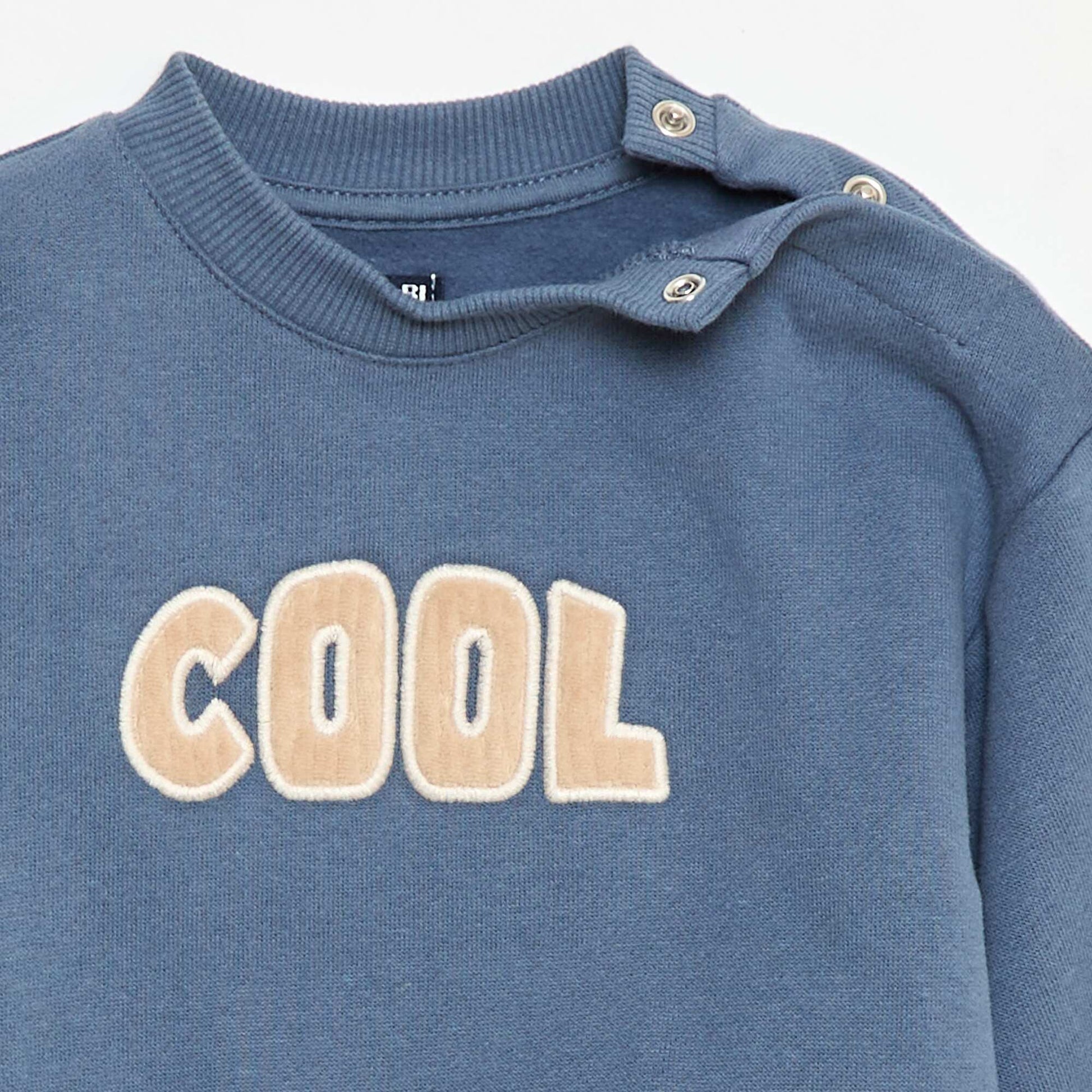 Sweat avec broderie 'cool' en molleton gratté BLEU