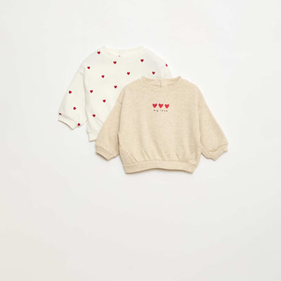Lot de 2 sweats 1 uni et l'autre à motif BLANC
