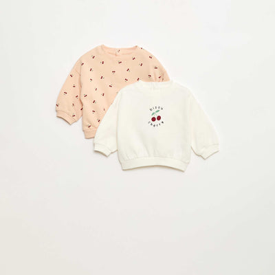 Lot de 2 sweats 1 uni et l'autre à motif BLANC