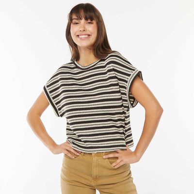 T-shirt large en maille fantaisie à manches courtes NOIR