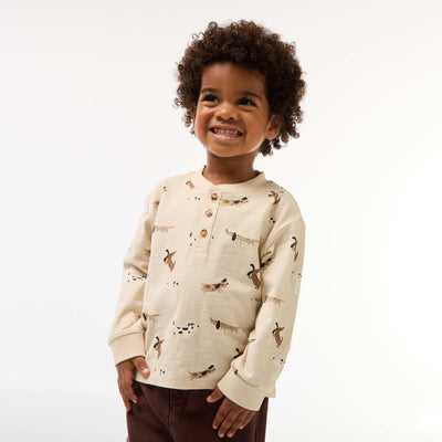 T-shirt à col boutonné imprimé BEIGE