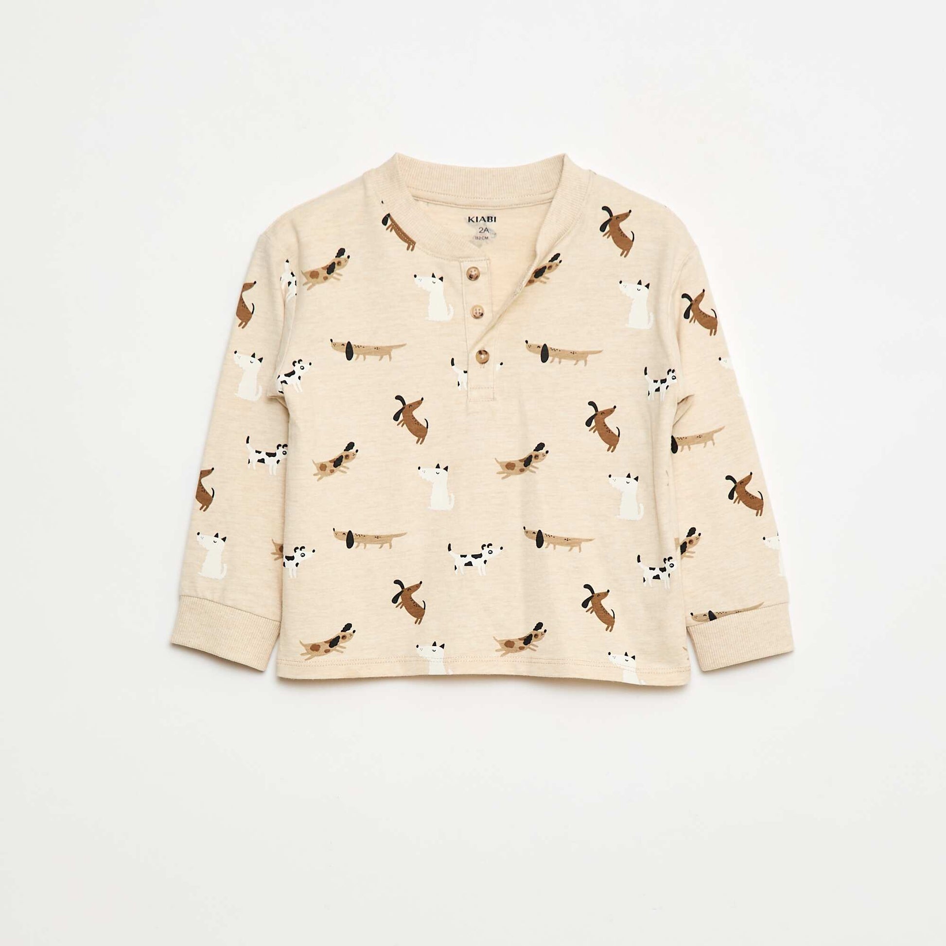 T-shirt à col boutonné imprimé BEIGE
