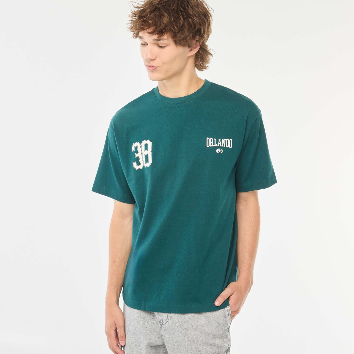 T-shirt uni imprimé recto/verso à manches longues VERT