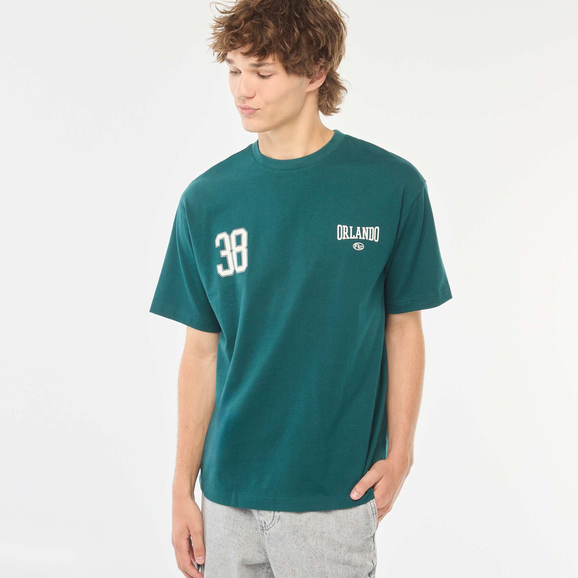 T-shirt uni imprimé recto/verso à manches longues VERT