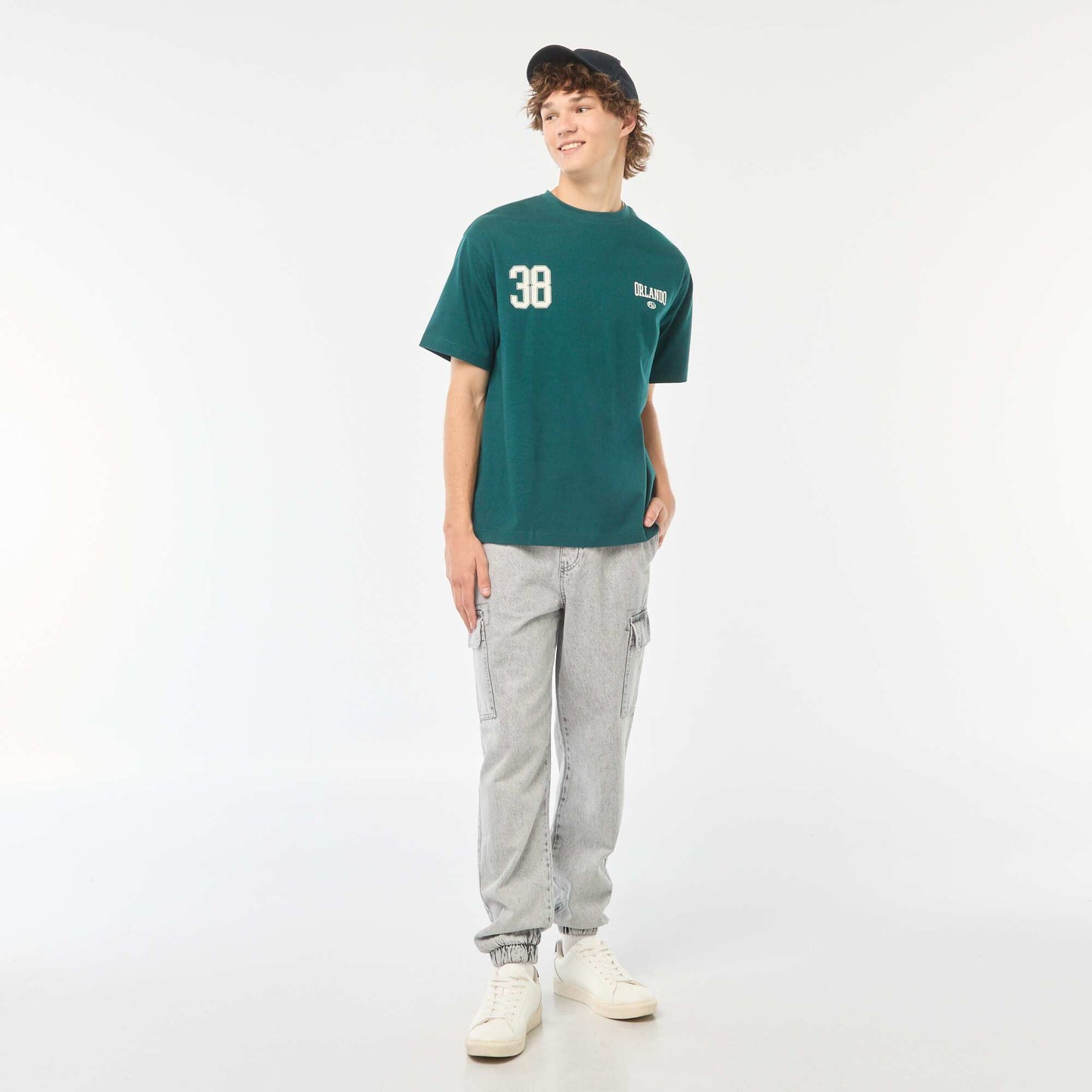 T-shirt uni imprimé recto/verso à manches longues VERT