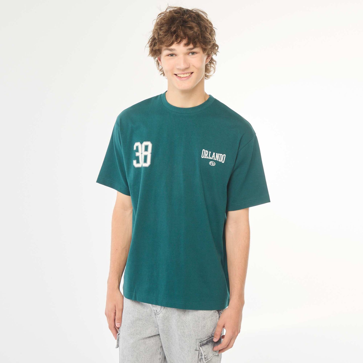 T-shirt uni imprimé recto/verso à manches longues VERT