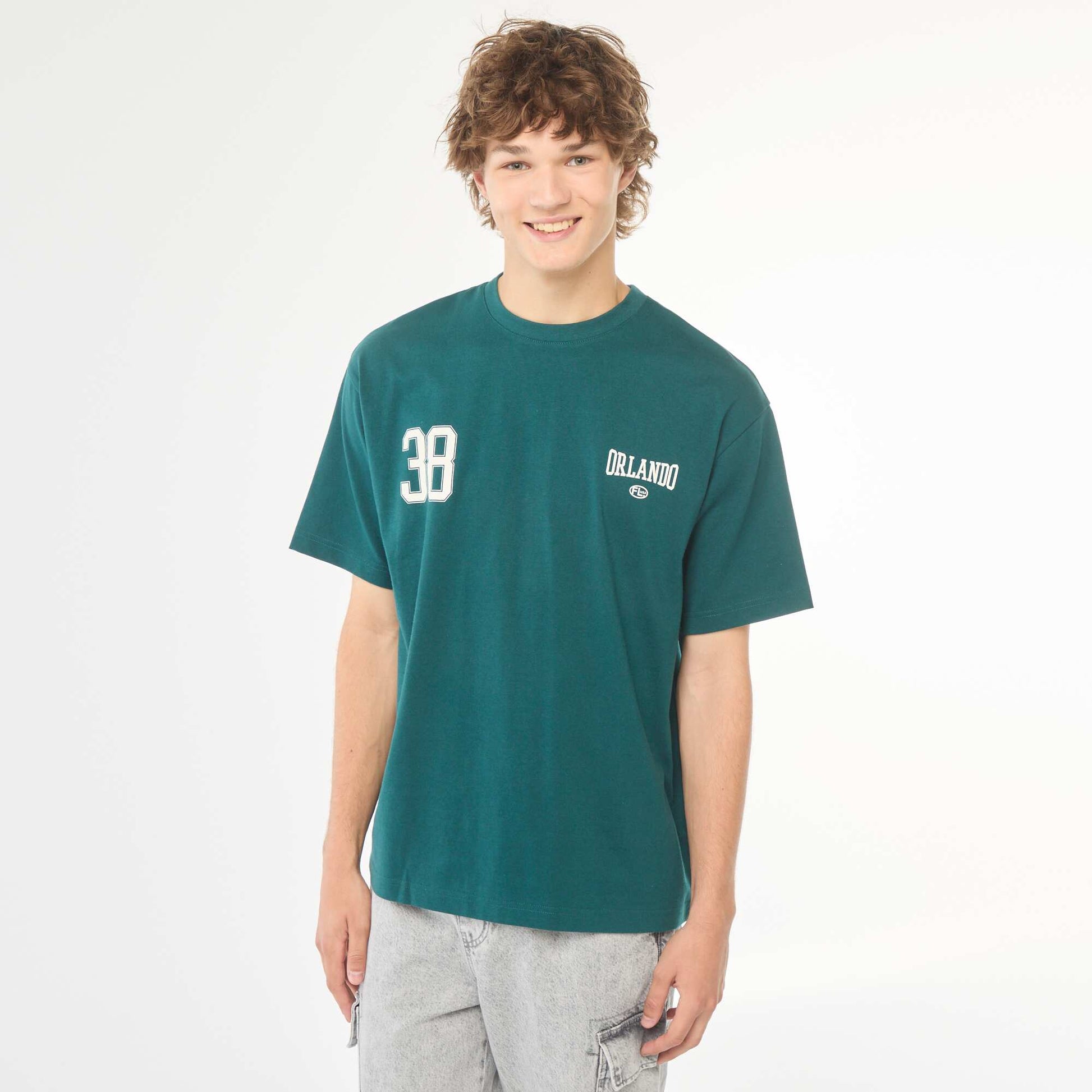 T-shirt uni imprimé recto/verso à manches longues VERT