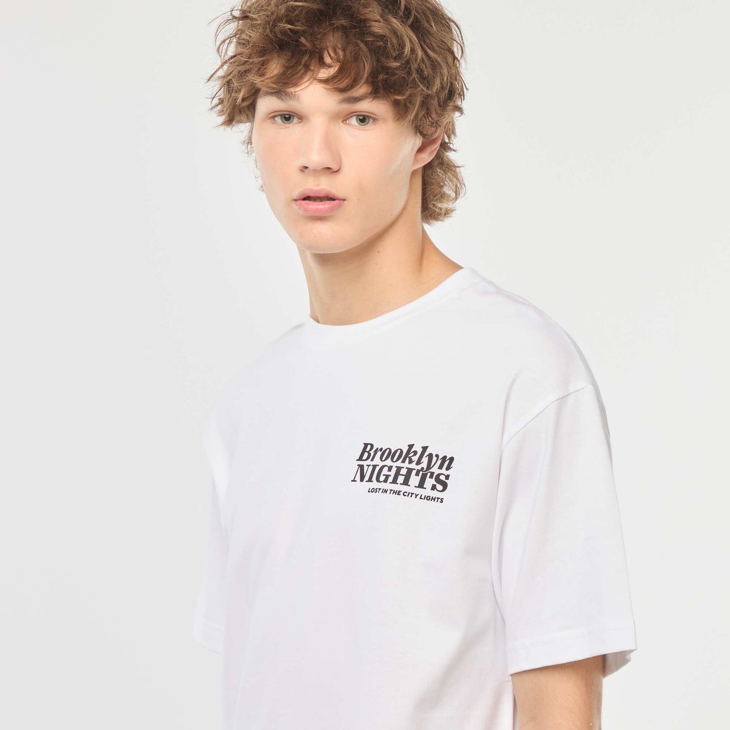 T-shirt uni imprimé recto/verso à manches longues BLANC