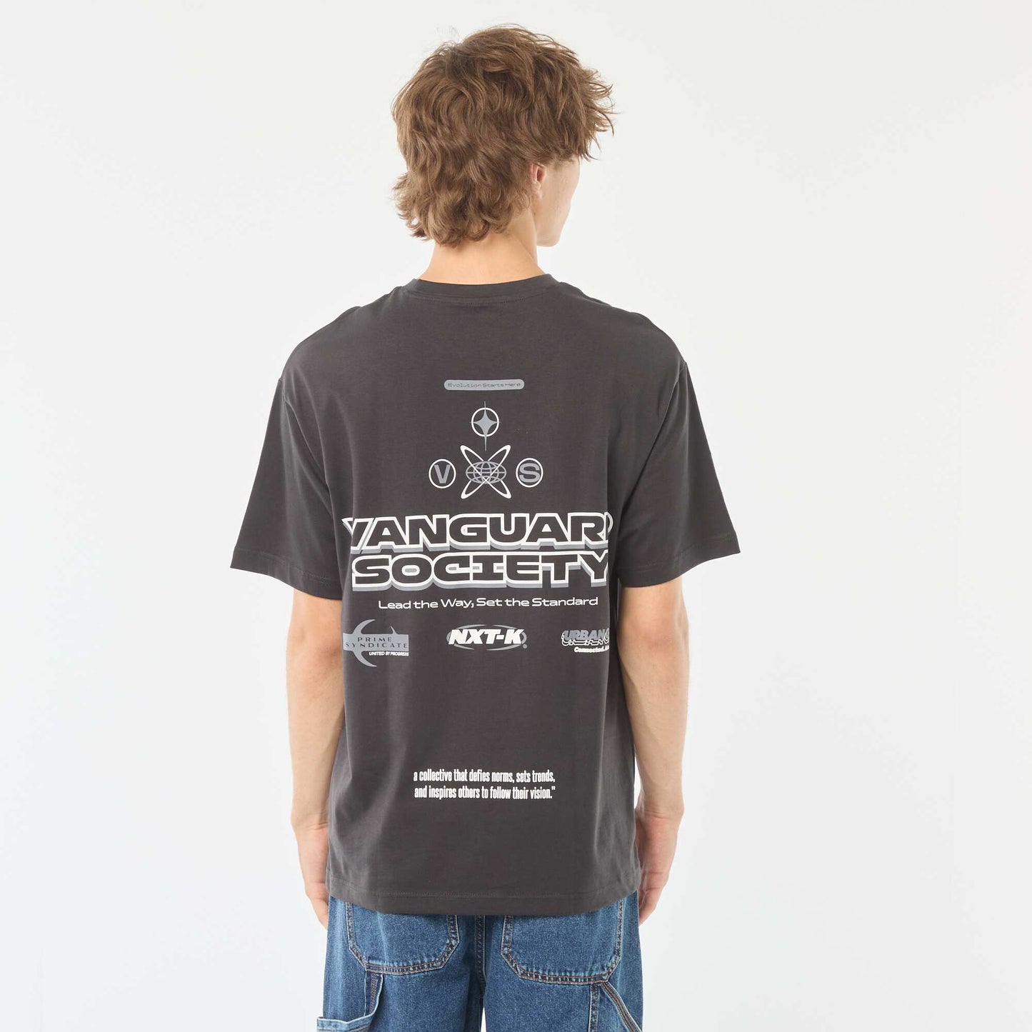 T-shirt uni imprimé recto/verso à manches longues GRIS