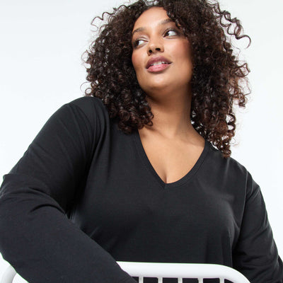 Tee-shirt basique col V et manches 3/4 NOIR