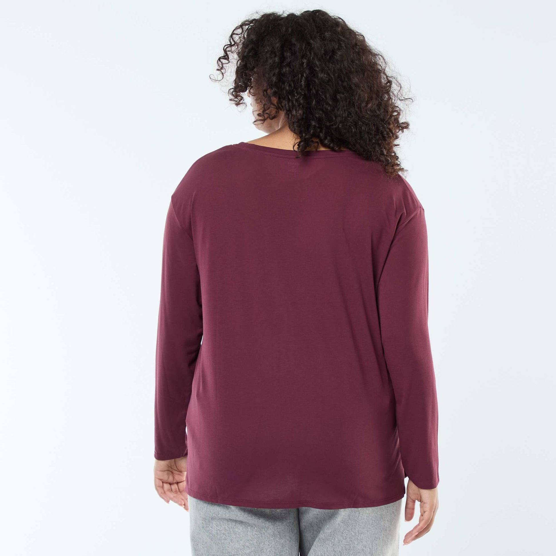 Tee-shirt basique col V et manches 3/4 ROUGE