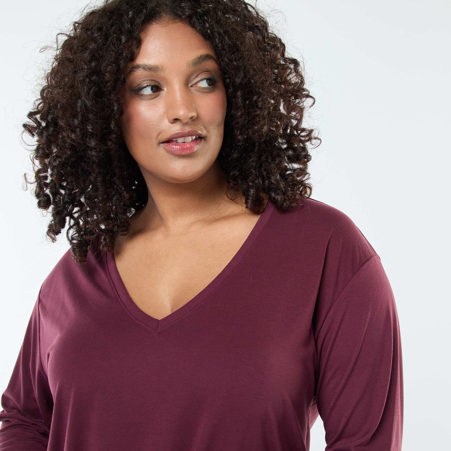 Tee-shirt basique col V et manches 3/4 ROUGE