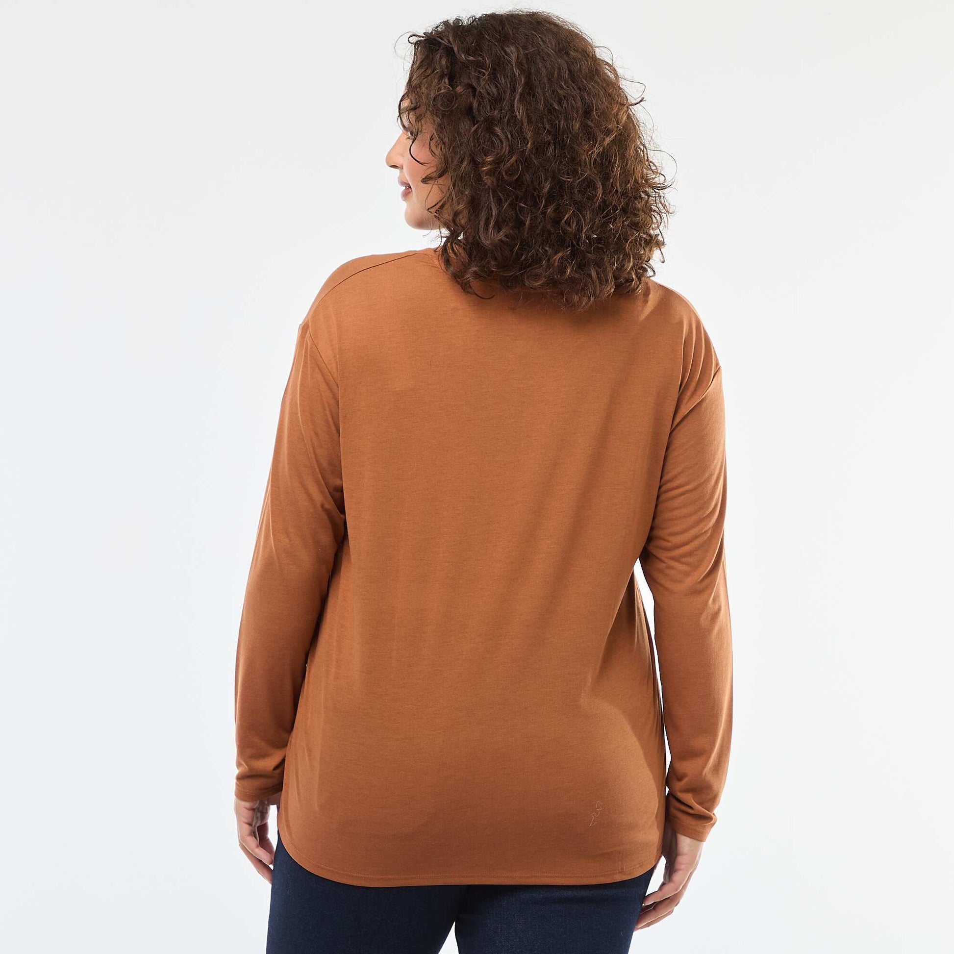 Tee-shirt basique col V et manches 3/4 MARRON