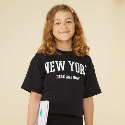 T-shirt crop à manches courtes NOIR