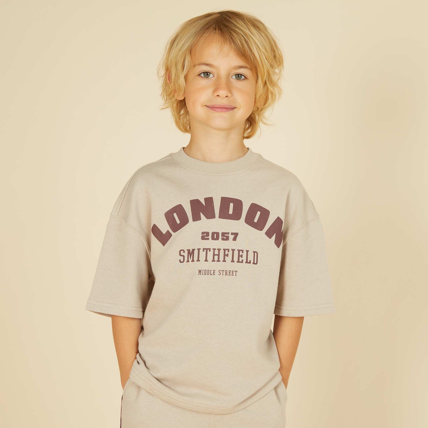 T-shirt style universitaire manches courtes BEIGE