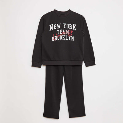 Ensemble sweat + pantalon esprit campus - 2 pièces NOIR