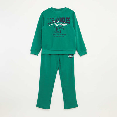 Ensemble sweat + pantalon esprit campus - 2 pièces VERT