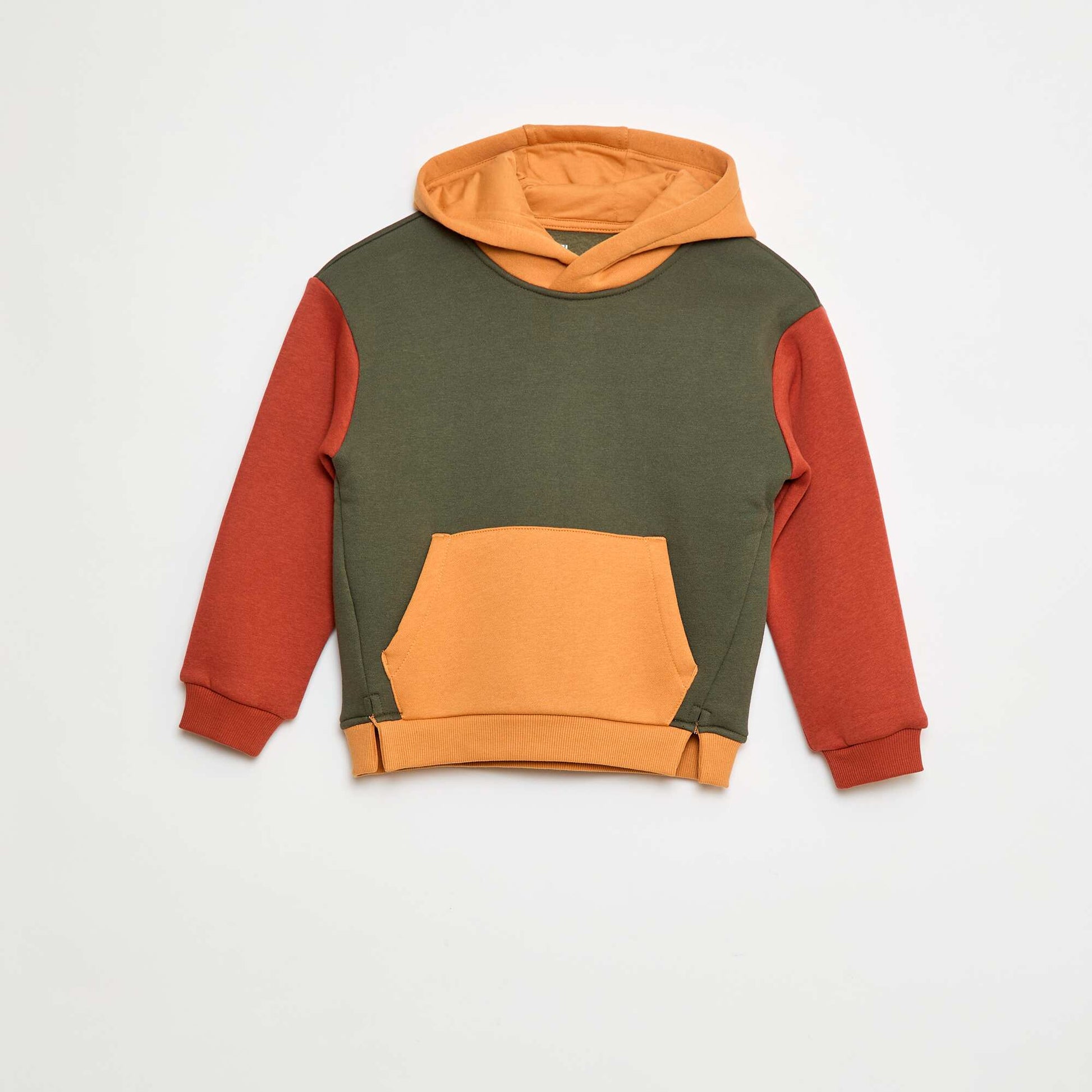 Sweat à capuche color bloc KAKI
