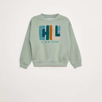 Sweat en molleton avec animation en maille bouclette BLEU