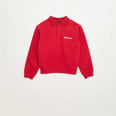 Sweat col polo à rayures ROUGE