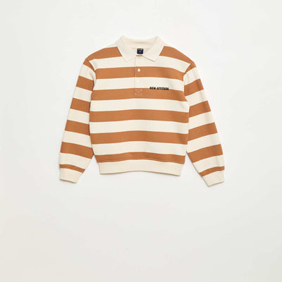 Sweat col polo à rayures BEIGE