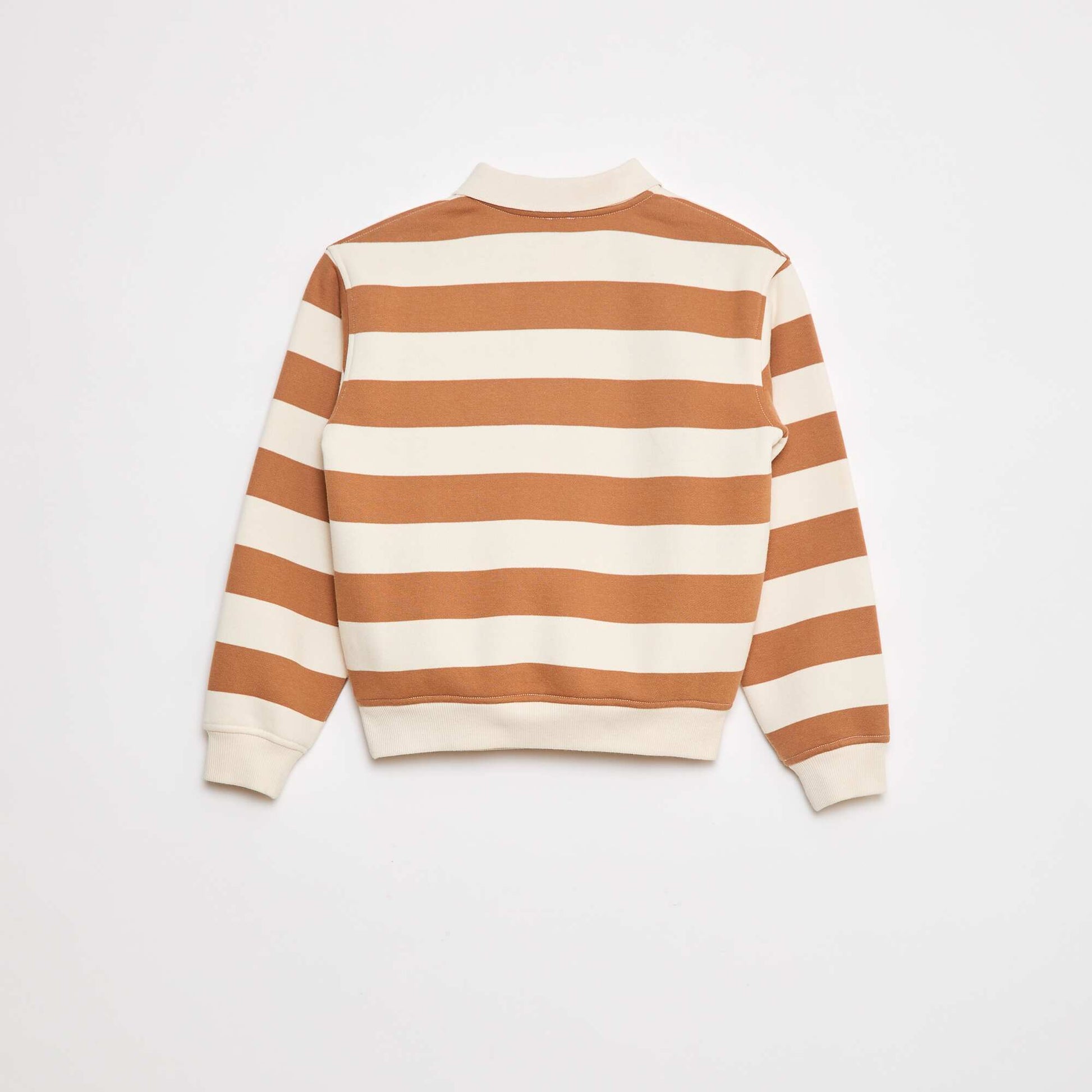 Sweat col polo à rayures BEIGE