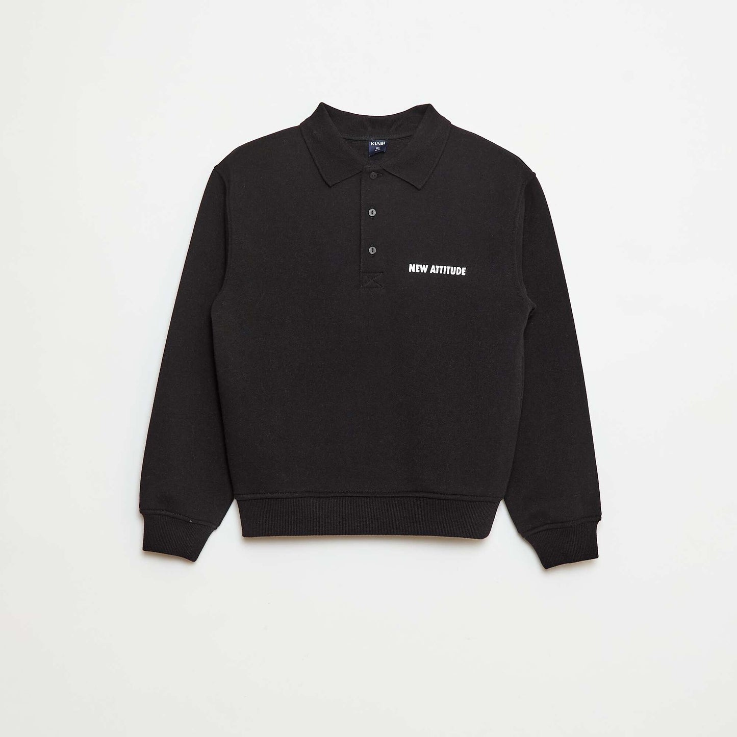 Sweat col polo à rayures NOIR