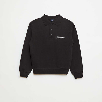 Sweat col polo à rayures NOIR