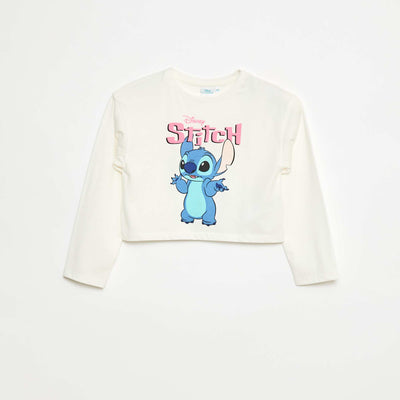T-shirt cropped 'Stitch' à manches longues et col rond BLANC