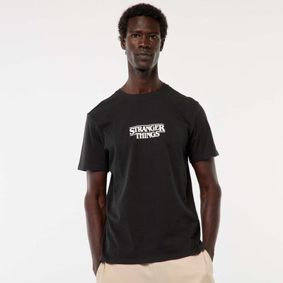 T-shirt imprimé 'Stranger Things' à manches courtes NOIR