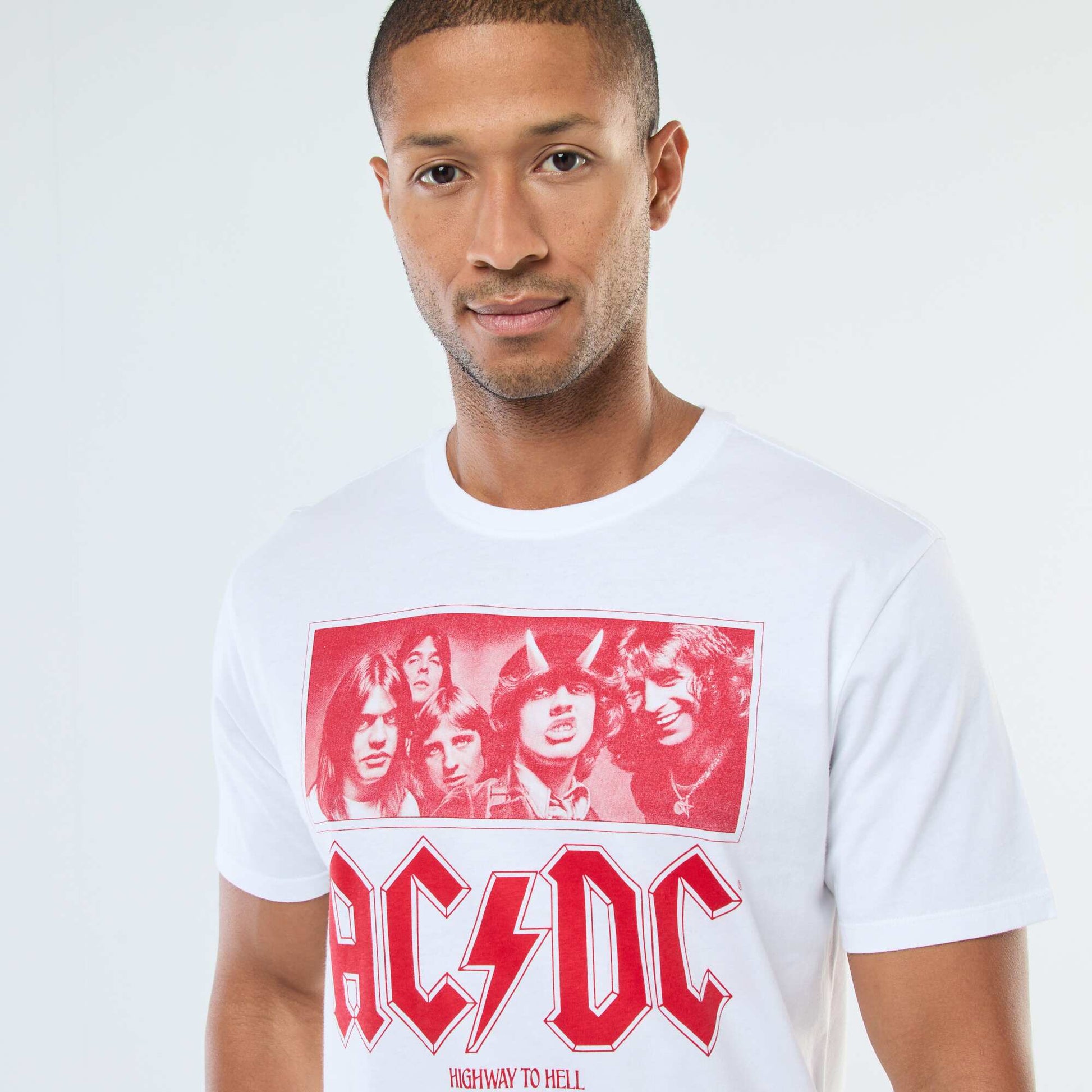 T-shirt imprimé 'AC/DC' à manches courtes BLANC