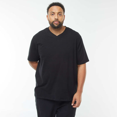 T-shirt en maille jersey manches courtes et col V NOIR