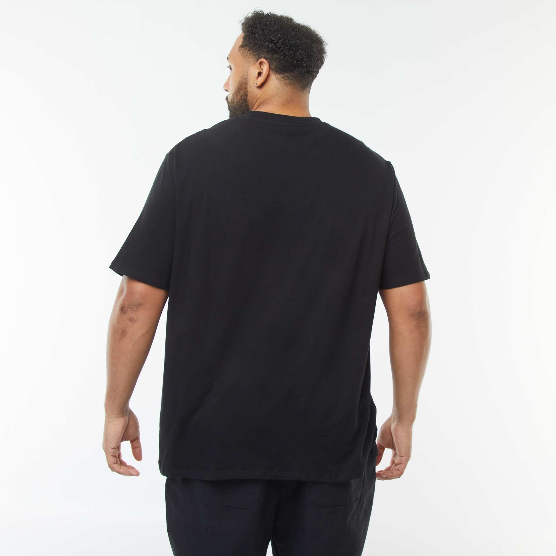 T-shirt en maille jersey manches courtes et col V NOIR