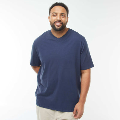 T-shirt en maille jersey manches courtes et col V BLEU