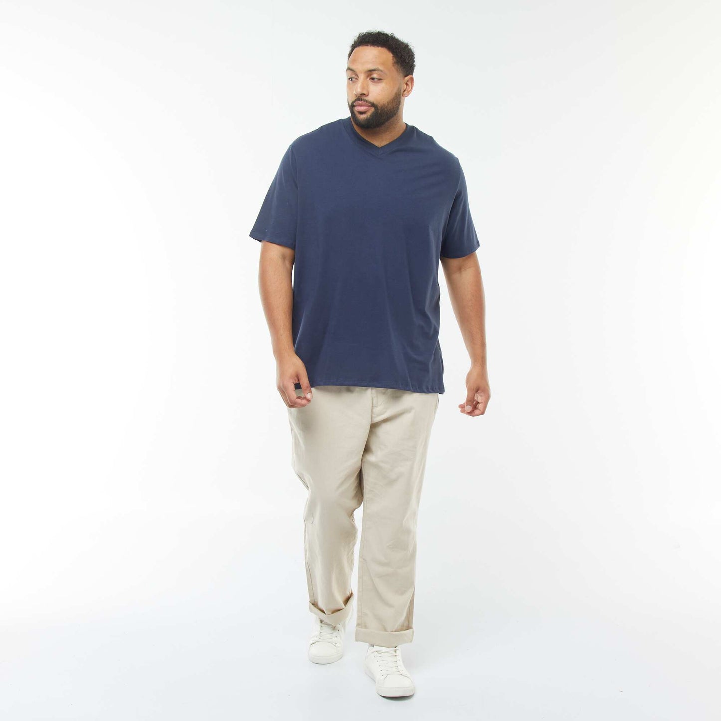 T-shirt en maille jersey manches courtes et col V BLEU