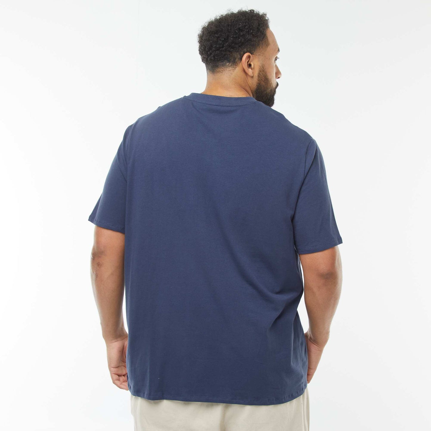 T-shirt en maille jersey manches courtes et col V BLEU