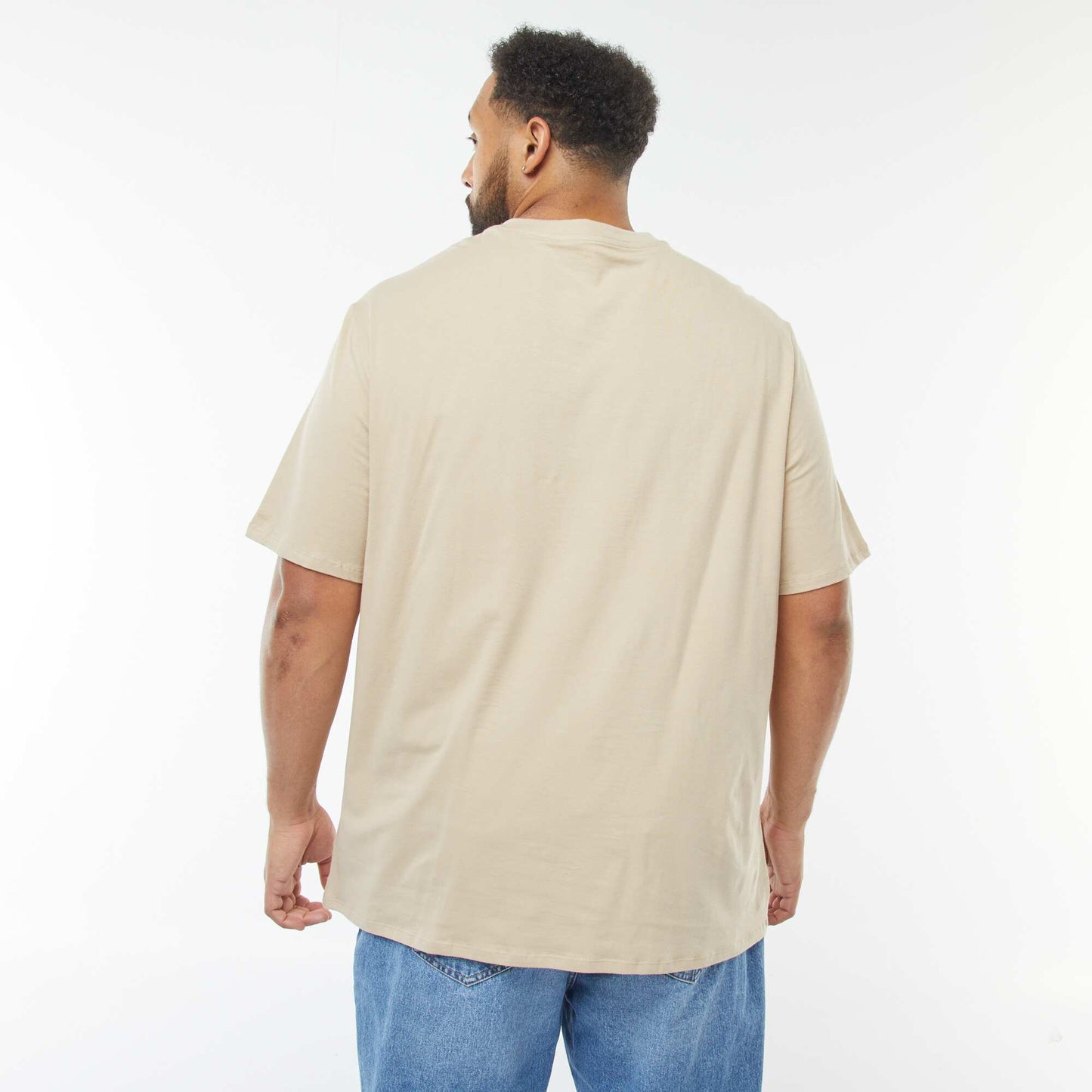 T-shirt en maille jersey manches courtes et col V BEIGE