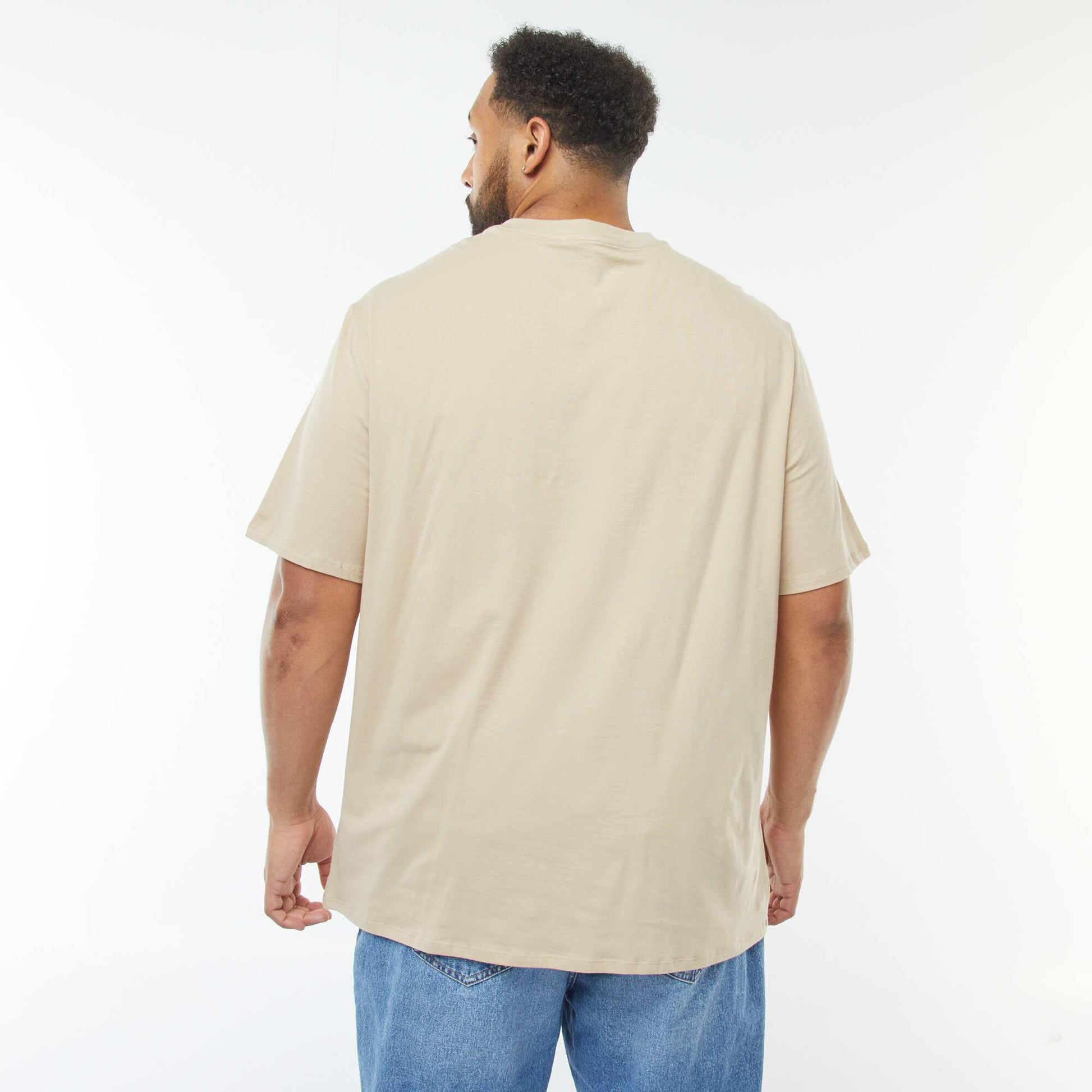 T-shirt en maille jersey manches courtes et col V BEIGE