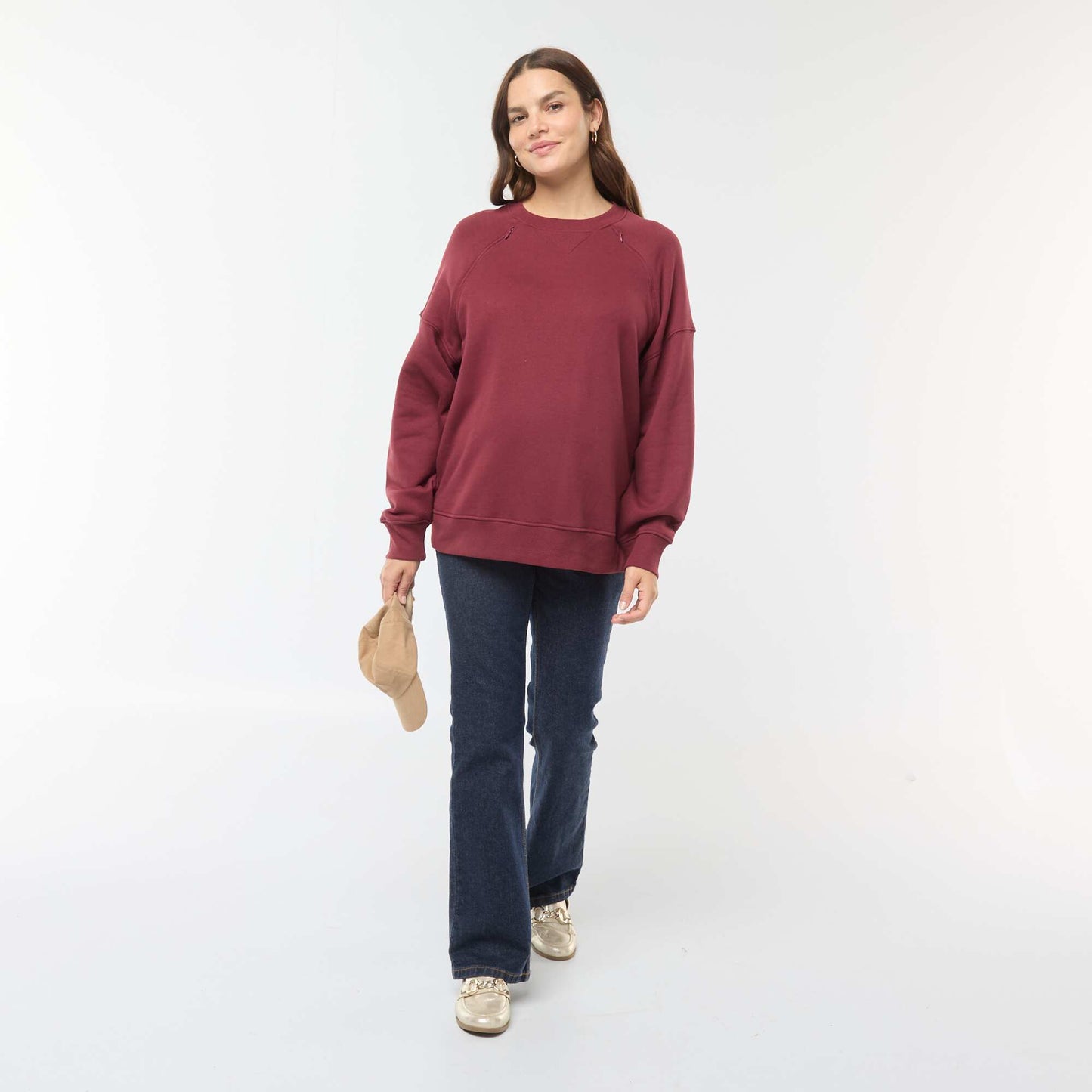 Sweat d'allaitement en molleton BORDEAUX