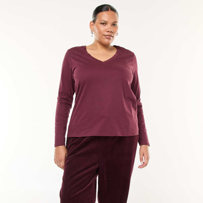 Tee-shirt en jersey avec col V et manches courtes ROUGE