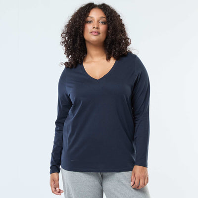Tee-shirt en jersey avec col V et manches courtes BLEU