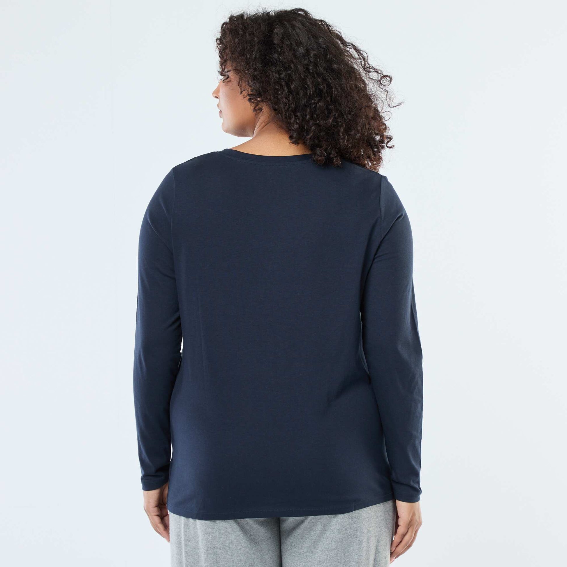 Tee-shirt en jersey avec col V et manches courtes BLEU