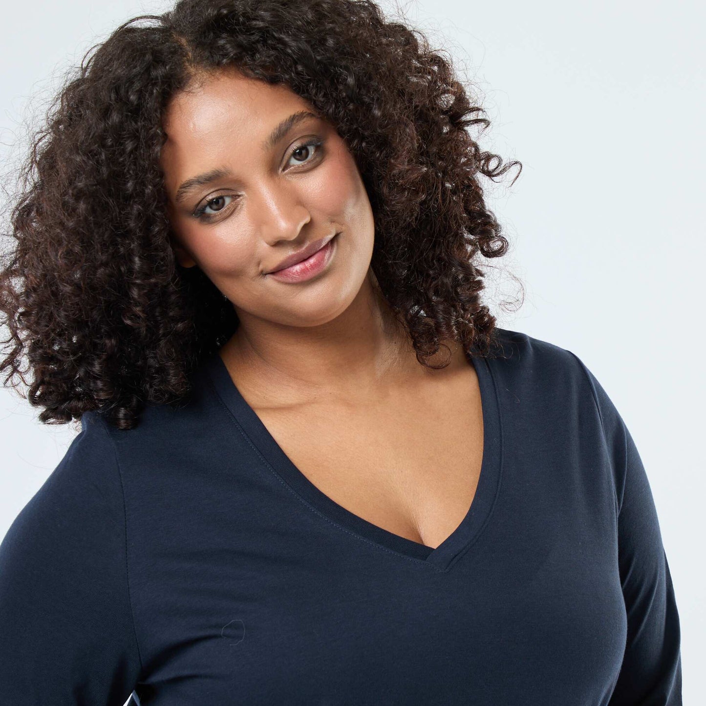 Tee-shirt en jersey avec col V et manches courtes BLEU