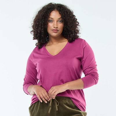 Tee-shirt en jersey avec col V et manches courtes ROSE