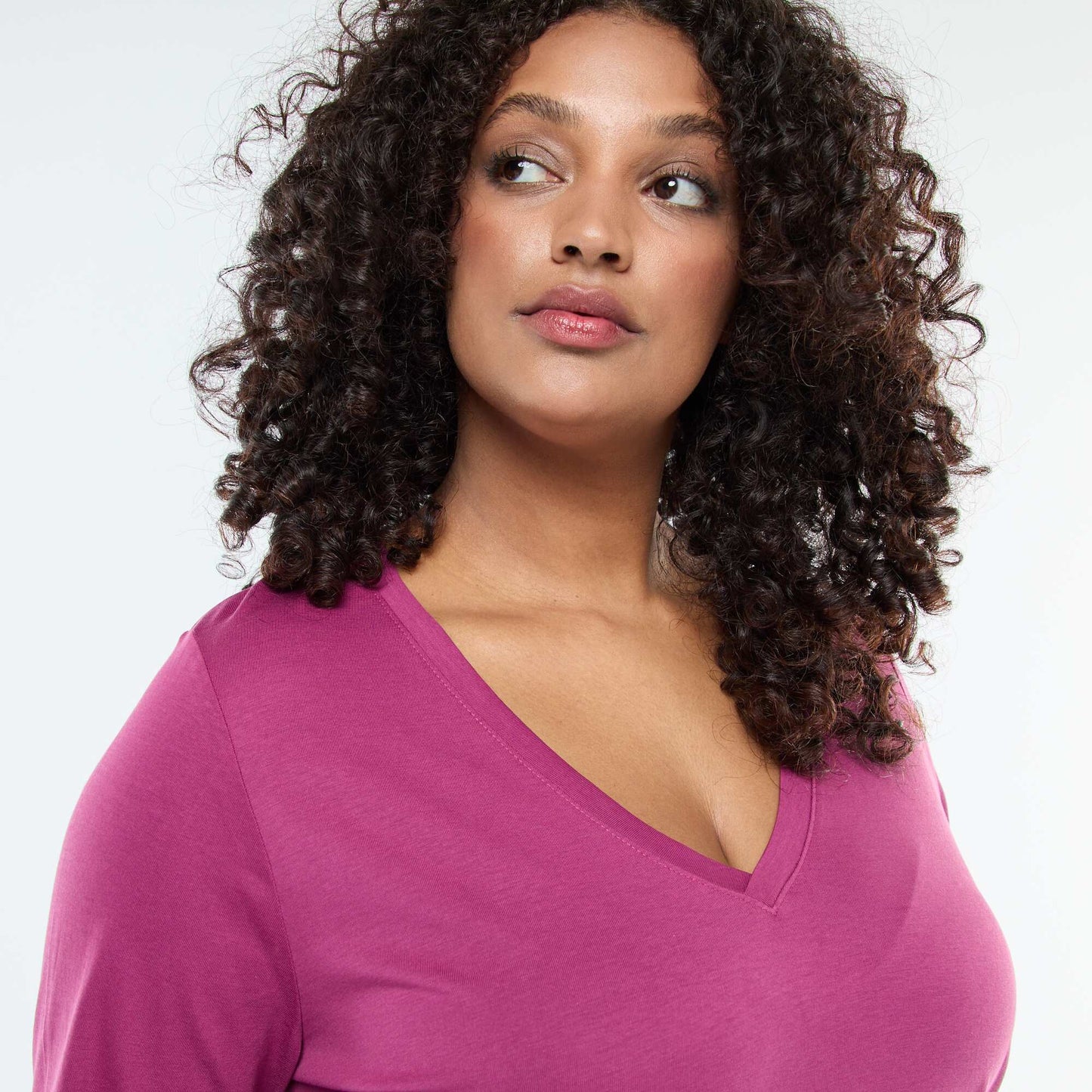 Tee-shirt en jersey avec col V et manches courtes ROSE