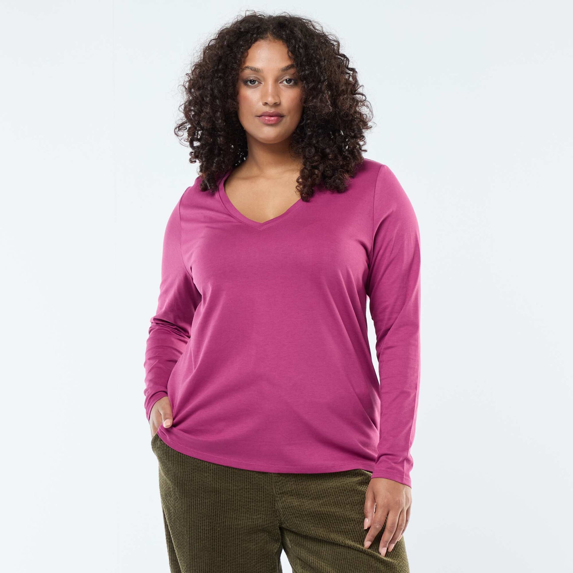 Tee-shirt en jersey avec col V et manches courtes ROSE