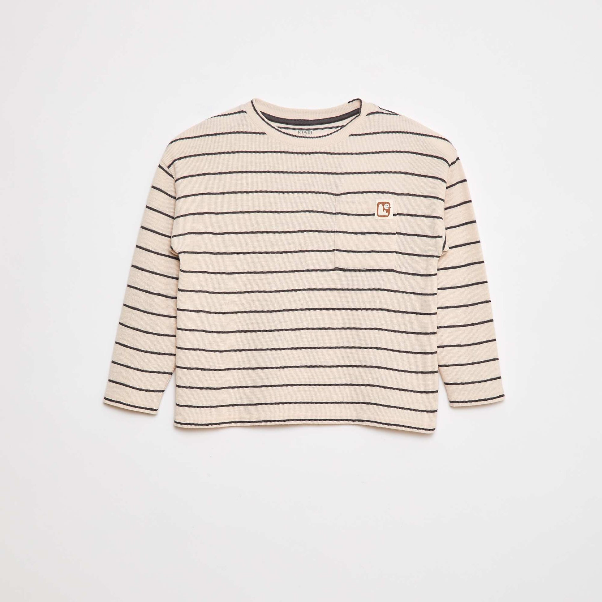 T-shirt en maille à rayures BEIGE