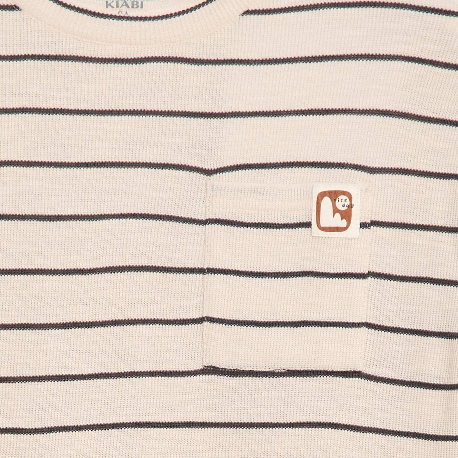 T-shirt en maille à rayures BEIGE