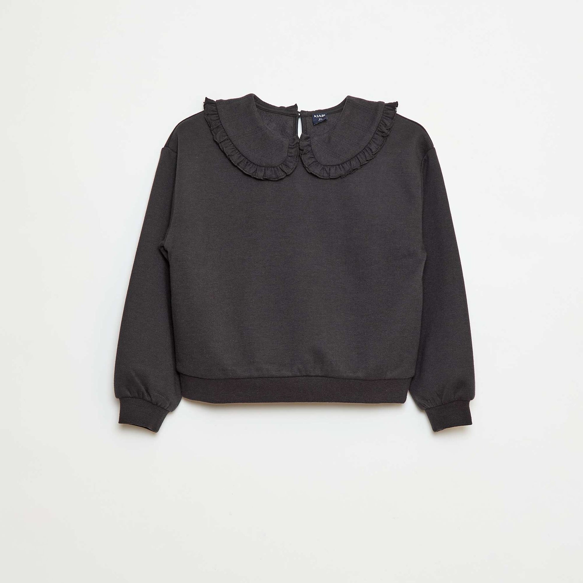 Sweat uni à col fantaisie NOIR