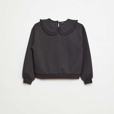 Sweat uni à col fantaisie NOIR